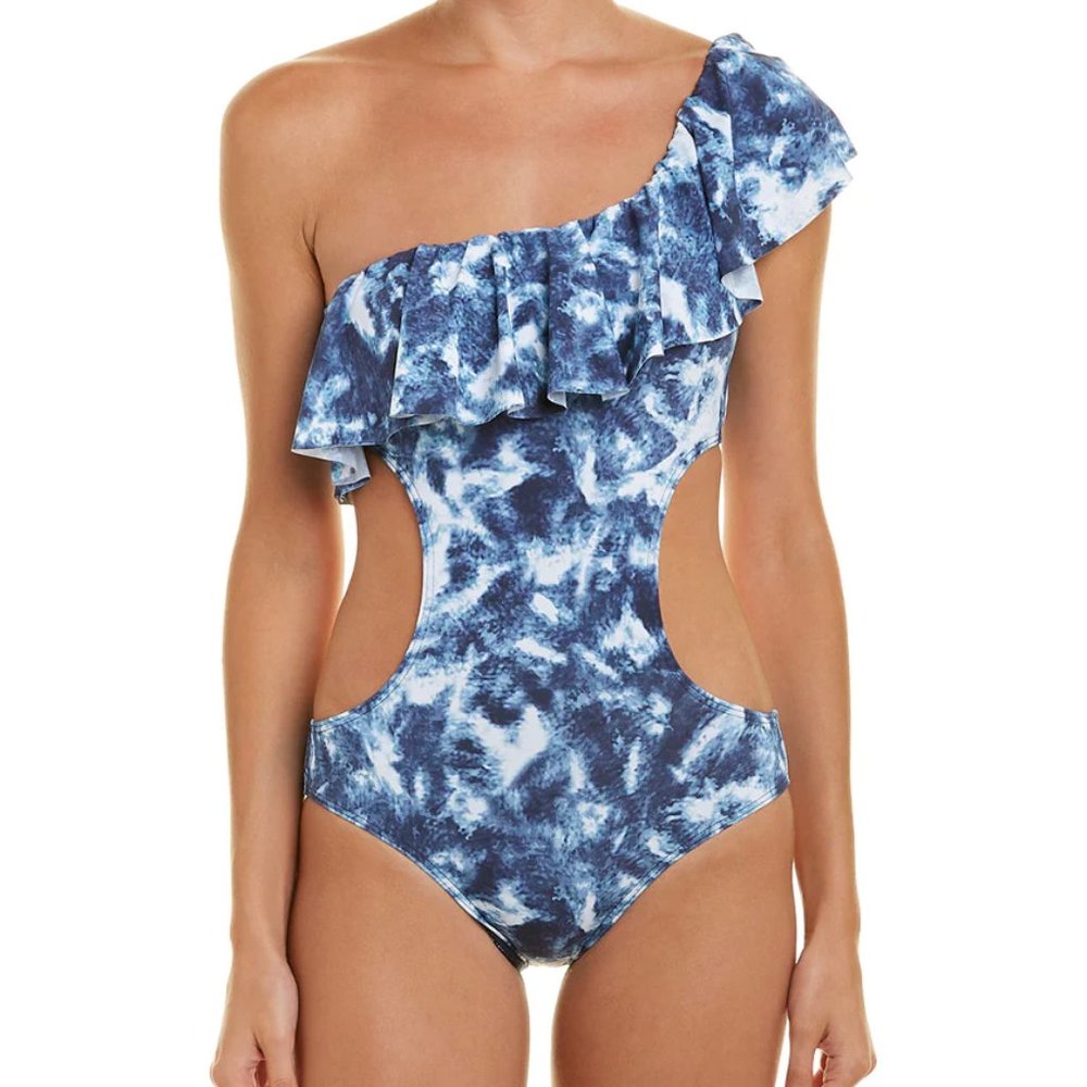 Tart Collections Enzo Monokini Swimsuit Size M One Shoulder Blue Tie Dye NEW - Picture 2 of 6